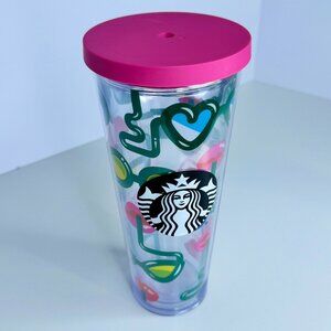 Starbucks Crazy Straw Lips Heart Sunglasses Tumbler Cup without straw24oz - 2014